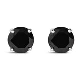 .925 Sterling Silver Black Diamond Solitaire Stud Earrings