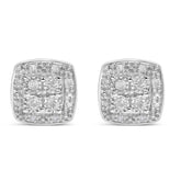 .925 Sterling Silver 1/4 cttw Round Cut Diamond Square Shape Milgrain Stud Earrings (I-J Color, I3 Clarity)