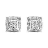 .925 Sterling Silver Diamond Accented Square Shaped Milgrain Stud Earrings (I-J Clarity, I3 Color)