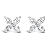 14K White Gold 1.0 Cttw Marquise Diamond 8 Stone Floral Leaf Stud Earrings (H-I Color, SI2-I1 Clarity)
