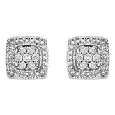 .925 Sterling Silver 1/2 Cttw Diamond Miligrain Square Shape Stud Earrings (I-J Color, I2-I3 Clarity)
