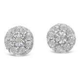 .925 Sterling Silver 1/5 Cttw Diamond Miracle-Set Floral Cluster Push Back Stud Earrings (I-J Color, I2-I3 Clarity)