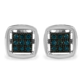 Sterling Silver Rose Cut Treated Blue Diamond Square Stud Earring (0.25 cttw, Blue Color, I2-I3 Clarity)