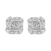 Sterling Silver Round Cut Diamond Square Stud Earrings (0.04 cttw, H-I Color, I2-I3 Clarity)