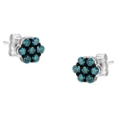 Sterling Silver Treated Blue Diamond Floral Stud Earrings (0.5 cttw, Blue Color, I2-I3 Clarity)