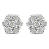 .925 Sterling Silver 1/2 Cttw Round-Cut Diamond Miracle-Set Floral Cluster Button Stud Earrings (I-J Color, I2-I3 Clarity)