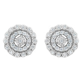 10KT White Gold 1/2 cttw Double Halo Brilliant Round-Cut Diamond Stud Earrings (I-J Clarity, I2-I3 Color)