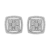 .925 Sterling Silver 3/8 Cttw Miracle Set Round Diamond Double Halo Cluster Earrings (I-J Color, I2-I3 Clarity)