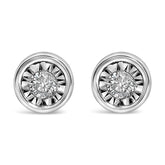 .925 Sterling Silver 1/5 Cttw Round Brilliant-Cut Near Colorless Diamond Miracle-Set Bezel Barrel Style Stud Earrings (I-J Color, I2-I3 Clarity)