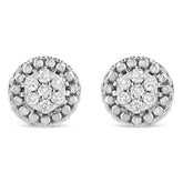 .925 Sterling Silver 1/3 Cttw 7 Stone Pave Set Diamond Beaded Stud Earrings (I-J Color, I2-I3 Clarity)