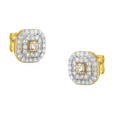 2 Micron 10KT Yellow Gold Plated Sterling Silver Diamond Square Stud Earrings (1 cttw, J-K Color, I2-I3 Clarity)