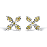 Sterling Silver Yellow Treated Diamond Accent Floral Stud Earrings