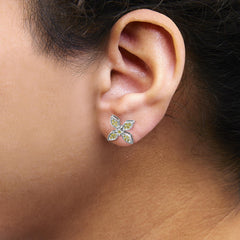 Sterling Silver Yellow Treated Diamond Accent Floral Stud Earrings