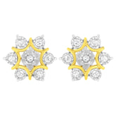 10K Yellow Gold Plated .925 Sterling Silver 1/4 Cttw Miracle Set Round-Cut Diamond Floral Earring (I-J Color, I2-I3 Clarity)