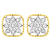 10K Yellow Gold Plated .925 Sterling Silver 1/4 cttw Diamond "Flower in a Box" Stud Earrings (I-J Color, I2-I3 Clarity)