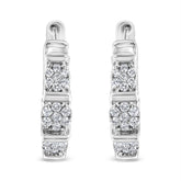 .925 Sterling Silver 1/2 cttw Round-Cut Diamond Floral Cluster Hoop Earring (I-J Color, I2-I3 Clarity)