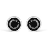 14K White Gold Round Brilliant-Cut Black Diamond Bezel-Set Stud Earrings with Screw Backs (Fancy Color-Enhanced, I2-I3 Clarity)