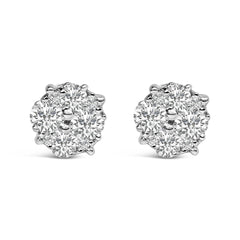.925 Sterling Silver 1/2 cttw Prong Set Round-Cut Diamond Cluster Stud Earring (I-J Color, I2-I3 Clarity)