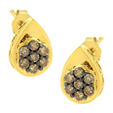 10K Yellow Gold Plated .925 Sterling Silver 1/2 Cttw Prong Set Round-Cut Diamond Floral Cluster Stud Earring (Champagne Color, I1-I2 Clarity)
