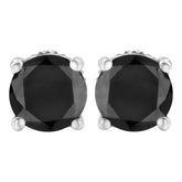 .925 Sterling Silver Round Brilliant-Cut Black Diamond Classic 4-Prong Stud Earrings with Screw Backs (Fancy Color-Enhanced, I2-I3 Clarity)