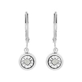 .925 Sterling Silver 1/10 Cttw Bezel-Set Round-Cut Diamond Accent Dangle Earring (I-J Color, I3 Clarity)