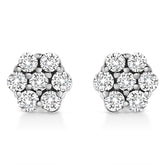 14K White Gold 1/2 Cttw Prong Set Round-Cut Diamond Flower Stud Earring (H-I Color, I1-I2 Clarity)