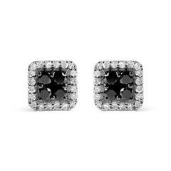 Men's 925 Sterling Silver 5/8 Cttw White and Black Diamond Composite wit Halo Stud Earring (Treated Black/I-J Color, I2-I3 Clarity)
