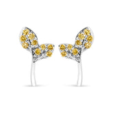 925 Sterling Silver 1/16ct TDW Yellow Treated Diamond Leaf Earrings