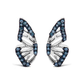 Sterling Silver 1/6 Cttw Blue Treated Diamond Butterfly Stud Earrings