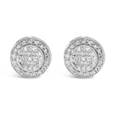 .925 Sterling Silver 3/4 Cttw Diamond Composite and Halo Stud Earrings (H-I Color, SI1-SI2 Clarity)