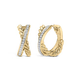 14K Yellow Gold Plated Sterling Silver 1/5 Cttw Diamond Twisted Design Hoop Earrings