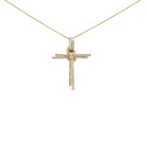 Espira 10K Two-Tone Yellow & White Gold Diamond-Accented Cross 18" Pendant Necklace (J-K Color, I2-I3 Clarity)