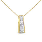 14K Yellow Gold 1 1/2 cttw Princess Cut Diamond Greek Column Pendant Necklace (G-H, VS1-VS2)