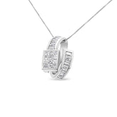 14K White Gold 2 cttw Princess and Baguette Cut Diamond Double Loop Pendant Necklace (G-H, VS1-VS2)