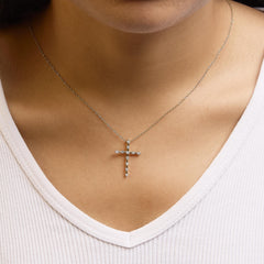 Yellow Plated .925 Sterling Silver 1/15 cttw Round Cut Diamond Cross Pendant Necklace (H-I, I2)