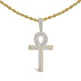 10K Yellow Gold 1 7/8 Cttw Round Diamond Ankh Cross Pendant Necklace for Men (H-I Color, SI1-SI2 Clarity)