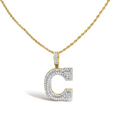 Men's 10K Yellow Gold 1 3/4 Cttw Diamond Letter C Initial Pendant Necklace