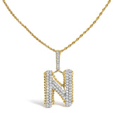 Men's 10K Yellow Gold 1 1/2 Cttw Diamond Letter N Initial Pendant Necklace