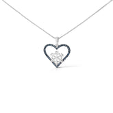 925 Sterling Silver 1/10ct TDW Blue Treated Diamond Heart Pendant Necklace