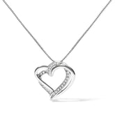 925 Sterling Silver 1/10ct TDW Diamond Double Heart Pendant Necklace