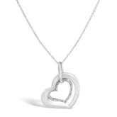 Sterling Silver Diamond Accent Matte Finish Heart Pendant Necklace