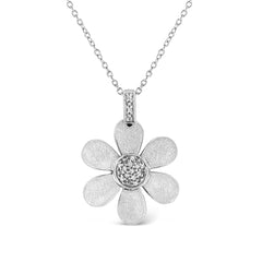.925 Sterling Silver Pave-Set Diamond Accent Flower 18" Pendant Necklace (I-J Color, I1-I2 Clarity)