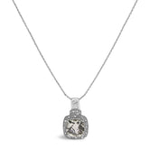Sterling Silver Cushion Gray Green Amethyst and Diamond Accent Halo Pendant Necklace