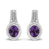 Sterling Silver Oval Purple Amethyst and Diamond Accent Rope Design Drop Earrings
