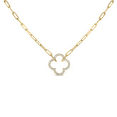 Gold Vermeil 1/10 Cttw Diamond Paperclip Chain Clover Pendant Necklace