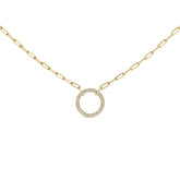 Gold Vermeil 1/10 Cttw Diamond Paperclip Chain Circle Pendant Necklace