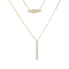14K Yellow Gold 3/8 Cttw Two-Strand Marquise and Bar Charm Paper Clip Link Pendant Necklace (I-J Color, I1-I2 Clarity) -18" and 20" Inch Lengths