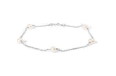 14K White Gold Cultured White Freshwater Pearl Station Bracelet