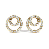 14K Yellow Gold 3/8 Cttw Diamond Double Circle Stud Earrings