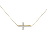 10K Yellow Gold 1/5 Cttw Diamond Sideways Cross Pendant Necklace
